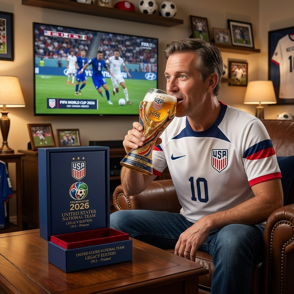 Personalized Trophy Beer Glass Custom Name USA Soccer Gift for Fans