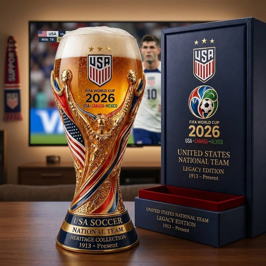 Personalized Trophy Beer Glass Custom Name USA Soccer Gift for Fans