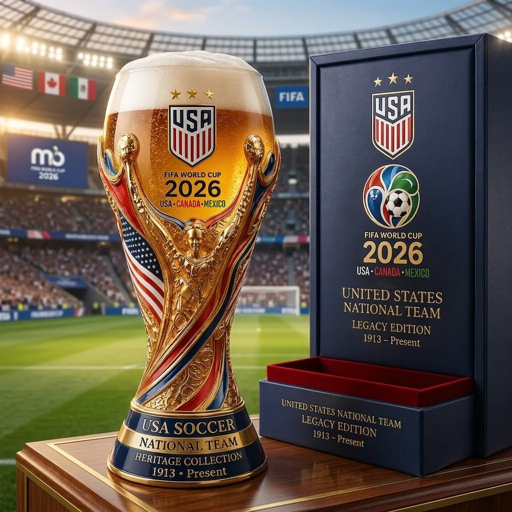 Personalized Trophy Beer Glass Custom Name USA Soccer Gift for Fans