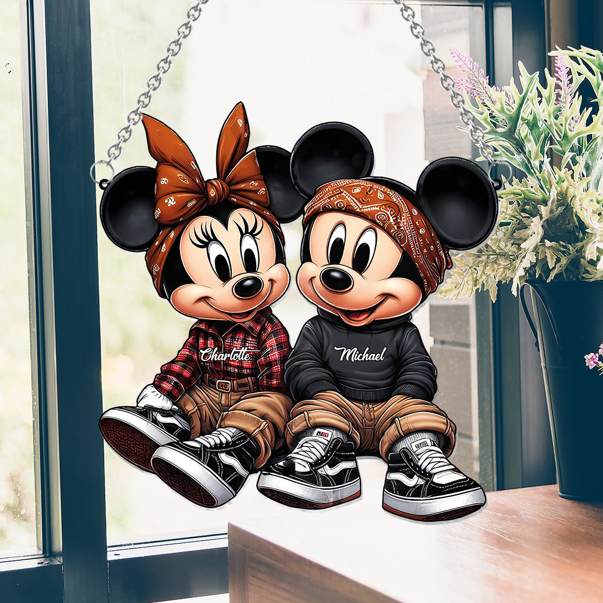 Personalized Mouse Couple Suncatcher Ornament Custom Gift for Couples Window Hanging Suncatcher Ornament GradoCreations