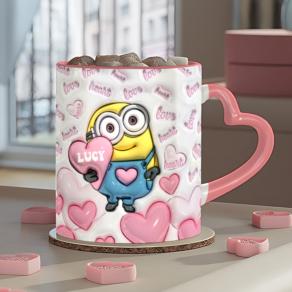 Personalized Heart Handle Mug Minion Design Custom Name Gift for Valentine’s Day Heart Handle Mug GradoCreations