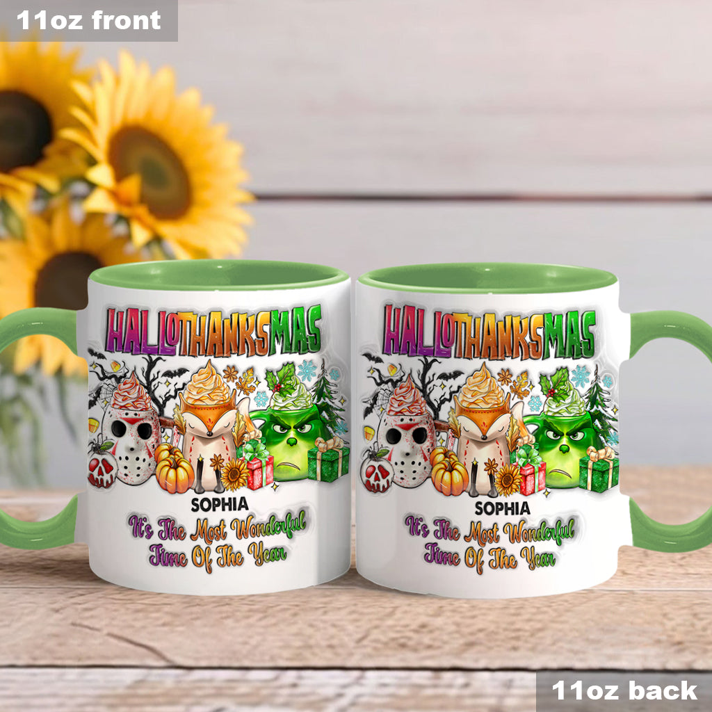 Personalized Hallothanksmas Accent Mug Custom Name Gift Accent Mug GradoCreations