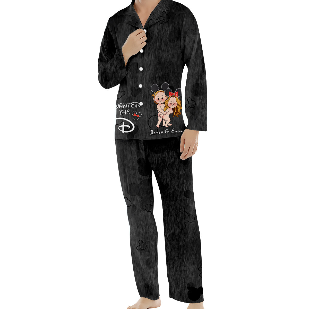Personalized Satin Pajama Set for Couples with Custom Names & Design Button Down Pajamas GradoCreations