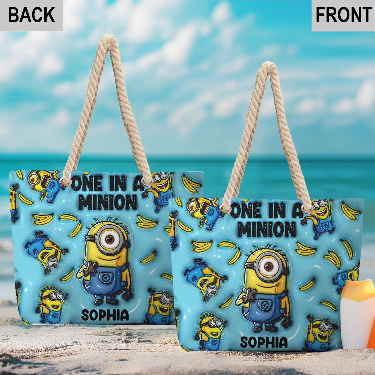 Personalized Canvas Beach Bag Custom Minions Design Gift Beach Bag GradoCreations