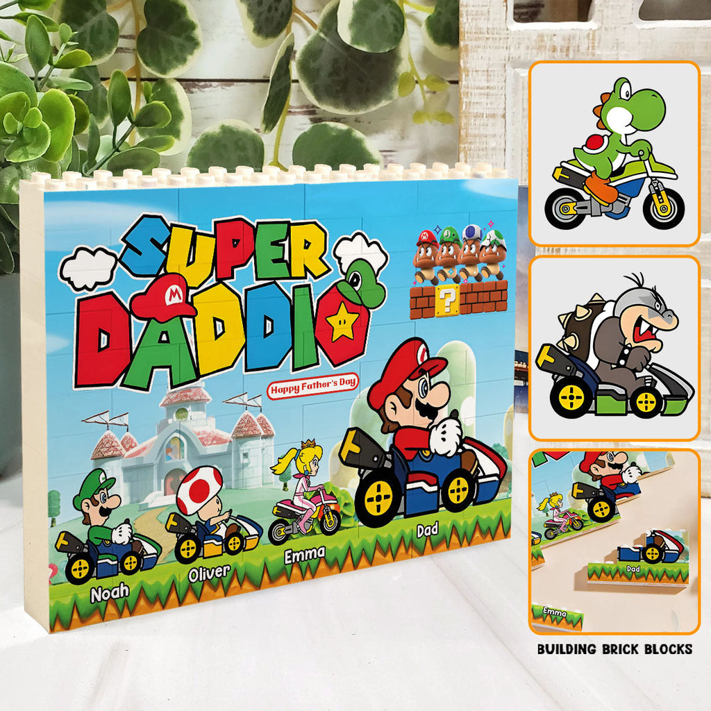 Personalized Super Dad Building Brick Block Gift for Father's Day One-sided Rectangle Building Brick Blocks GradoCreations