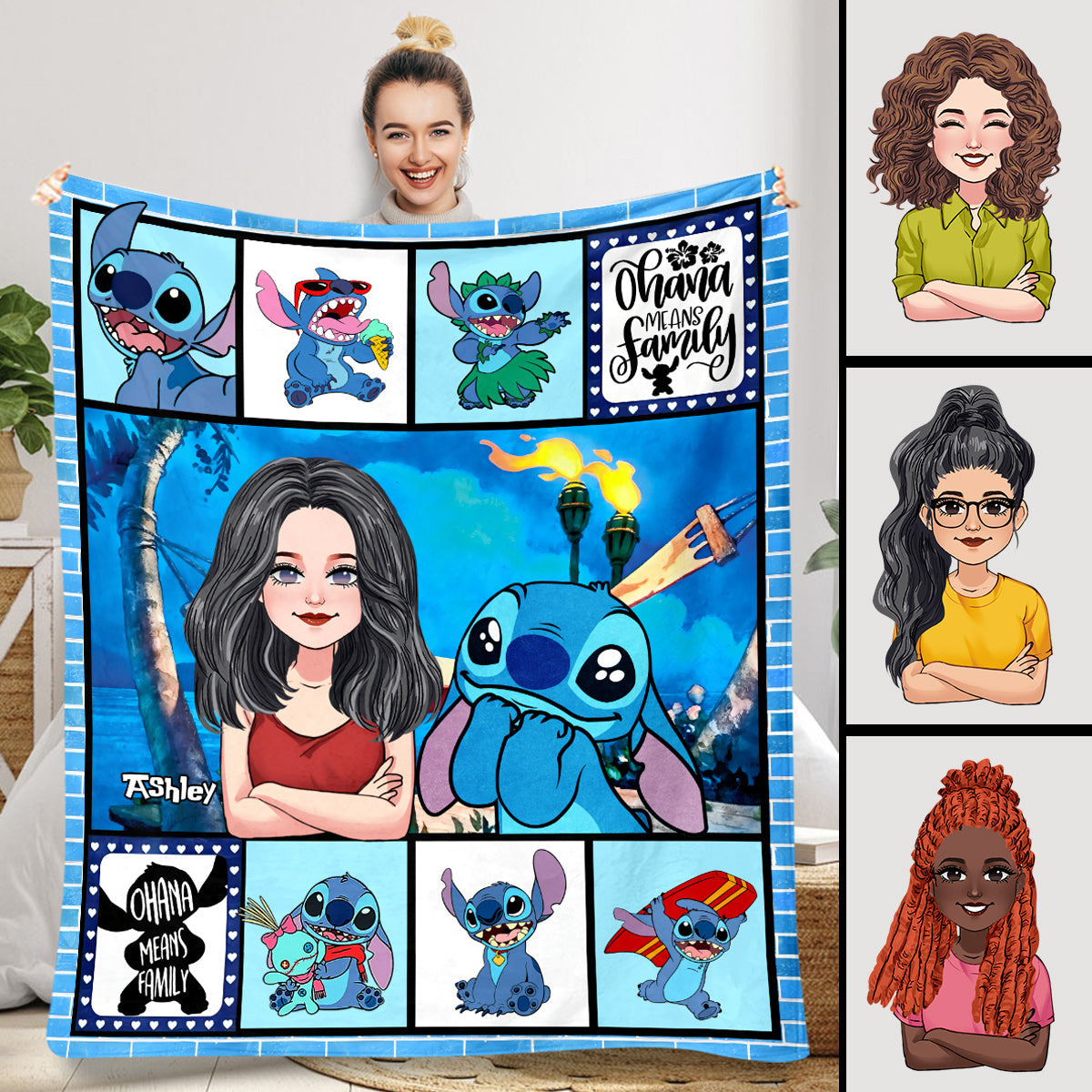 Personalized Ohana Blanket Custom Family Gift Soft Flannel Blanket GradoCreations