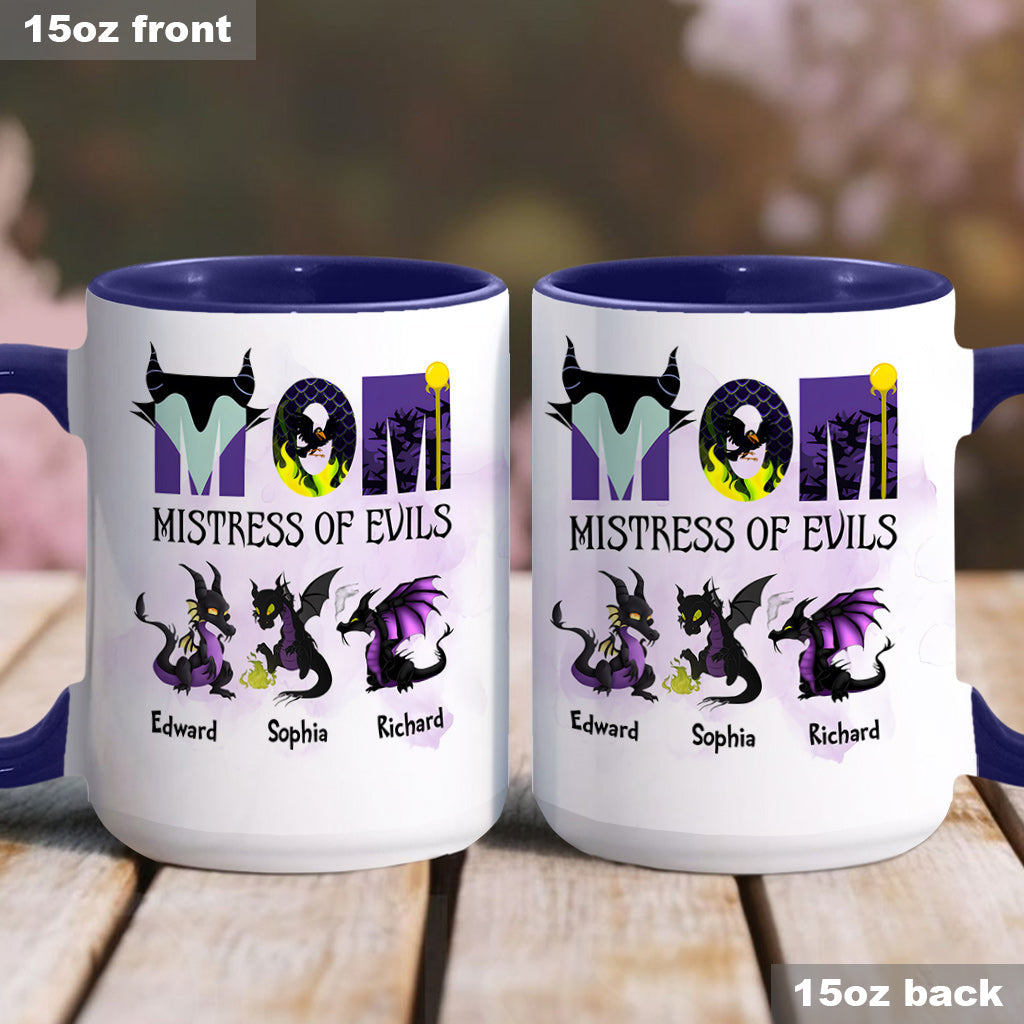 Personalized Two-Tone Accent Mug with 'Mistress of Evils' Design for Mom Accent Mug GradoCreations