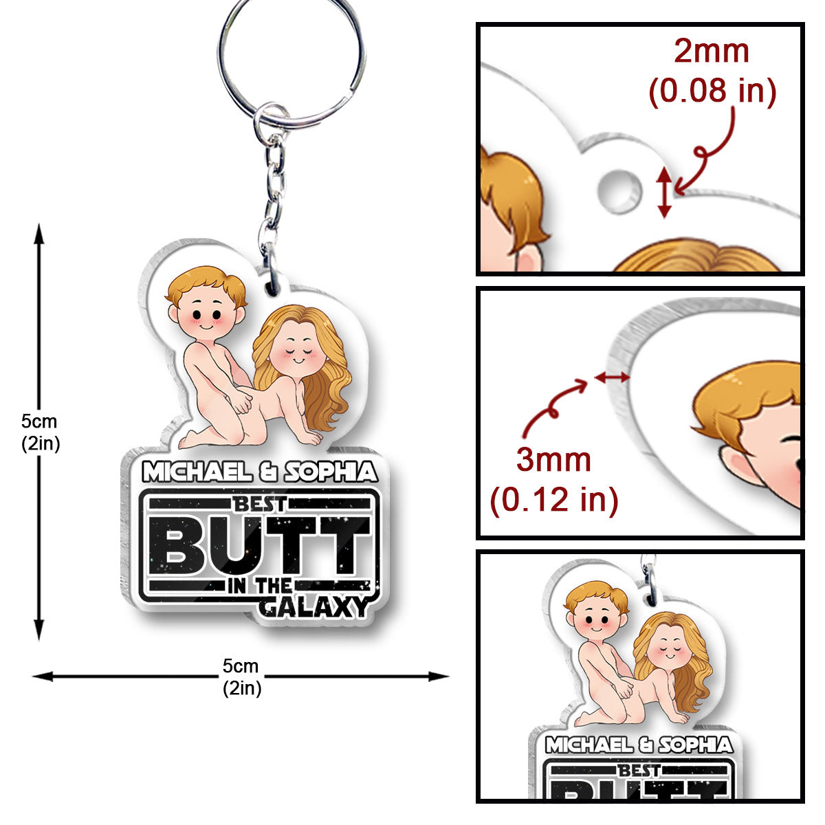 Personalized Transparent Acrylic Keychain Custom Name Gift for Couples One-sided Keychain GradoCreations
