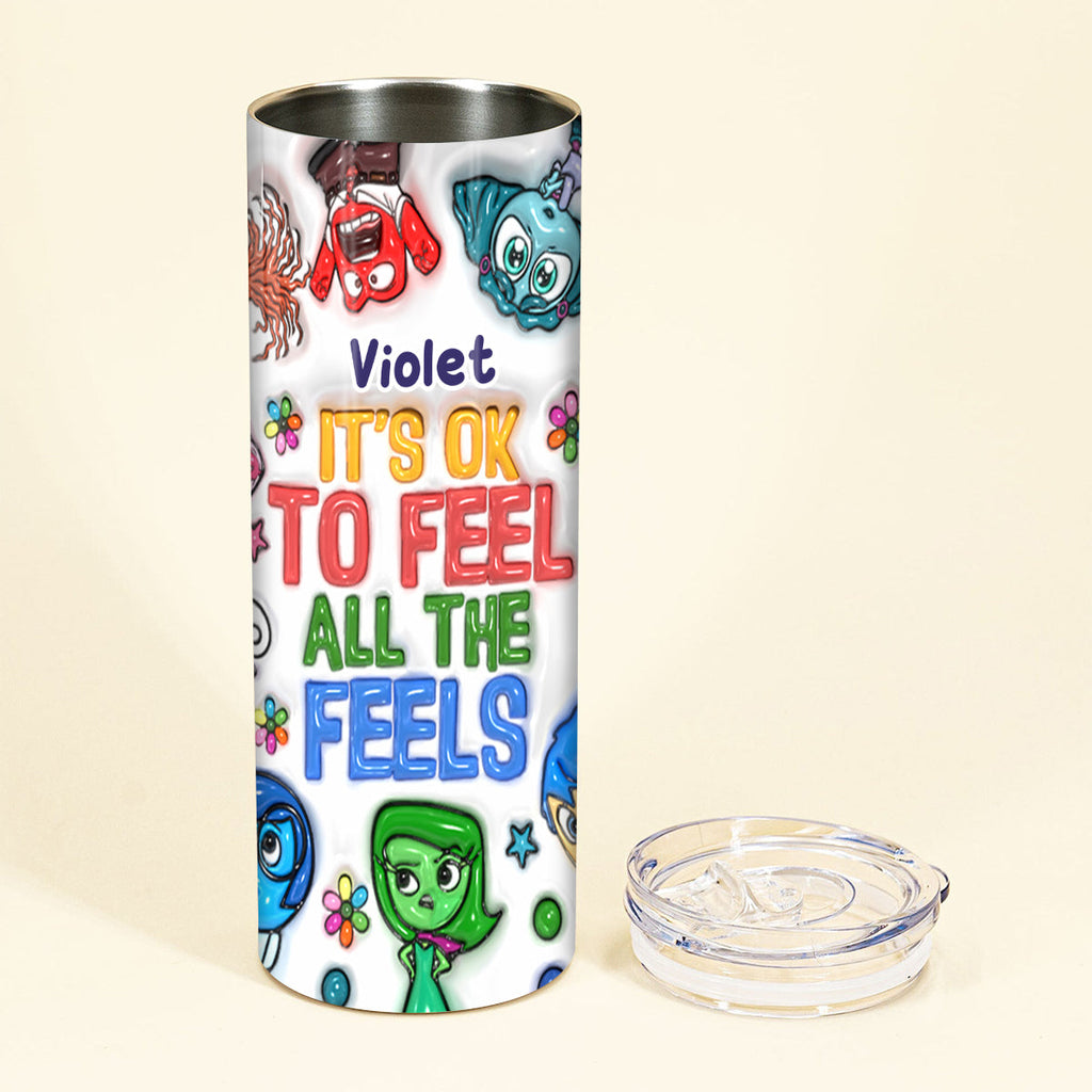 Personalized Stainless Steel Skinny Tumbler Gift for Kids - It's Ok To Feel All The Feels Skinny Tumbler GradoCreations