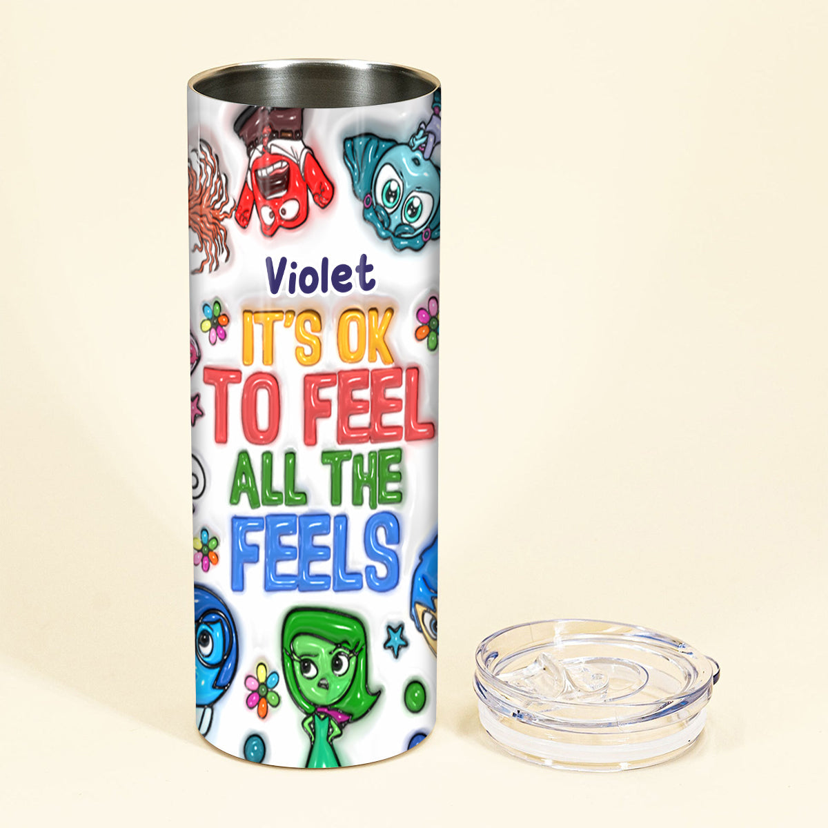 Personalized Stainless Steel Skinny Tumbler Gift for Kids - It's Ok To Feel All The Feels Skinny Tumbler GradoCreations