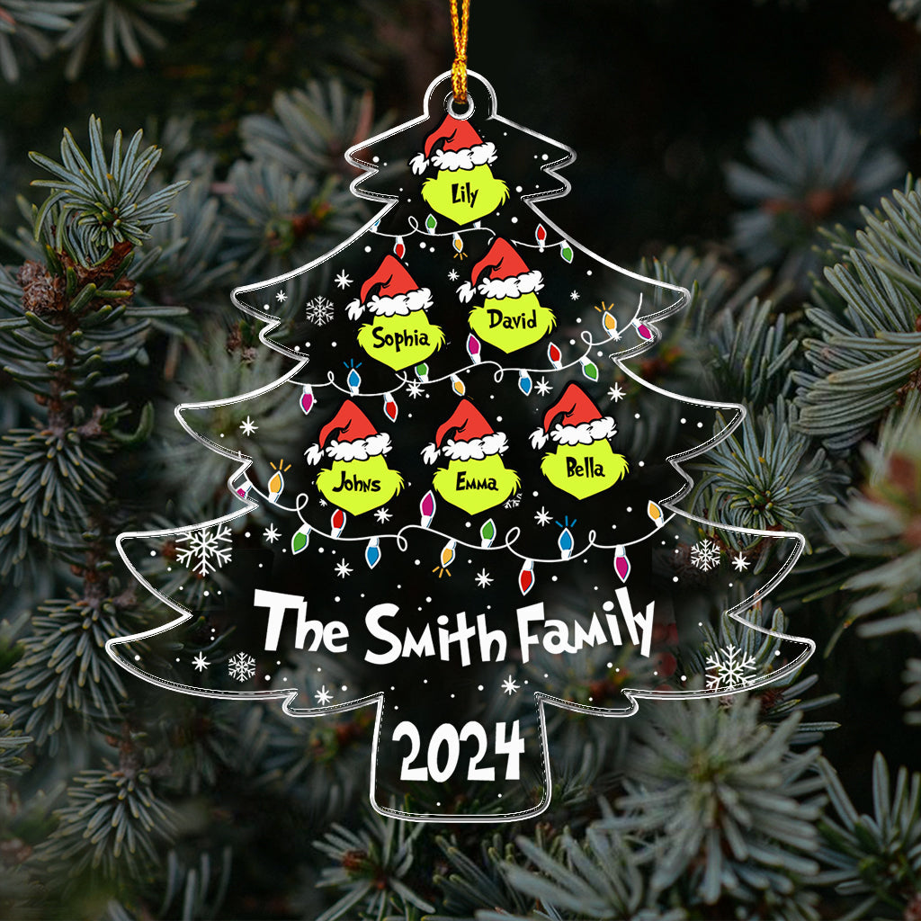 Personalized Grinch Family Transparent Christmas Ornament 2024 One-sided Ornament GradoCreations