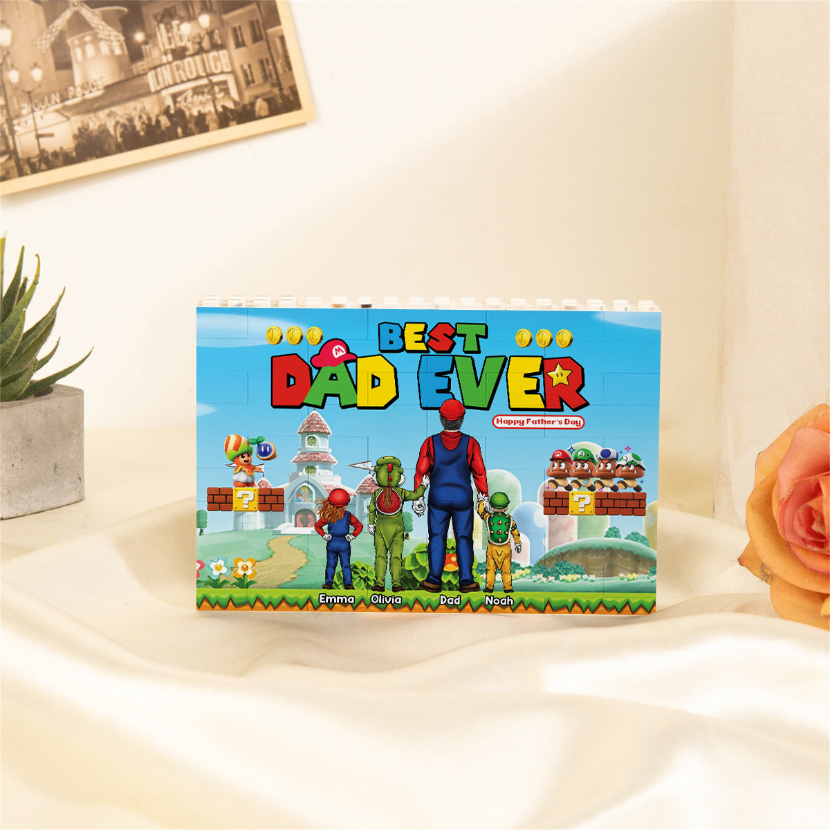 Personalized Best Dad Ever One-Sided Building Brick Block Gift One-sided Rectangle Building Brick Blocks GradoCreations
