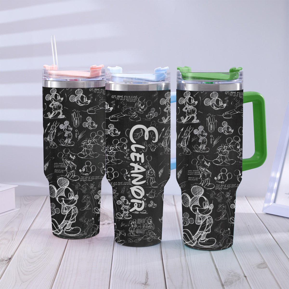 Personalized Black and White Mouse Tumbler with Handle Gift for Mom or Dad Tumbler With Handle GradoCreations