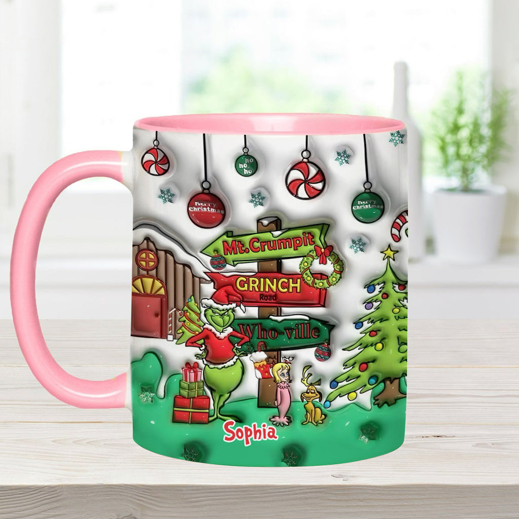 Personalized Christmas Accent Mug Grinch Design Custom Name Gift Accent Mug GradoCreations