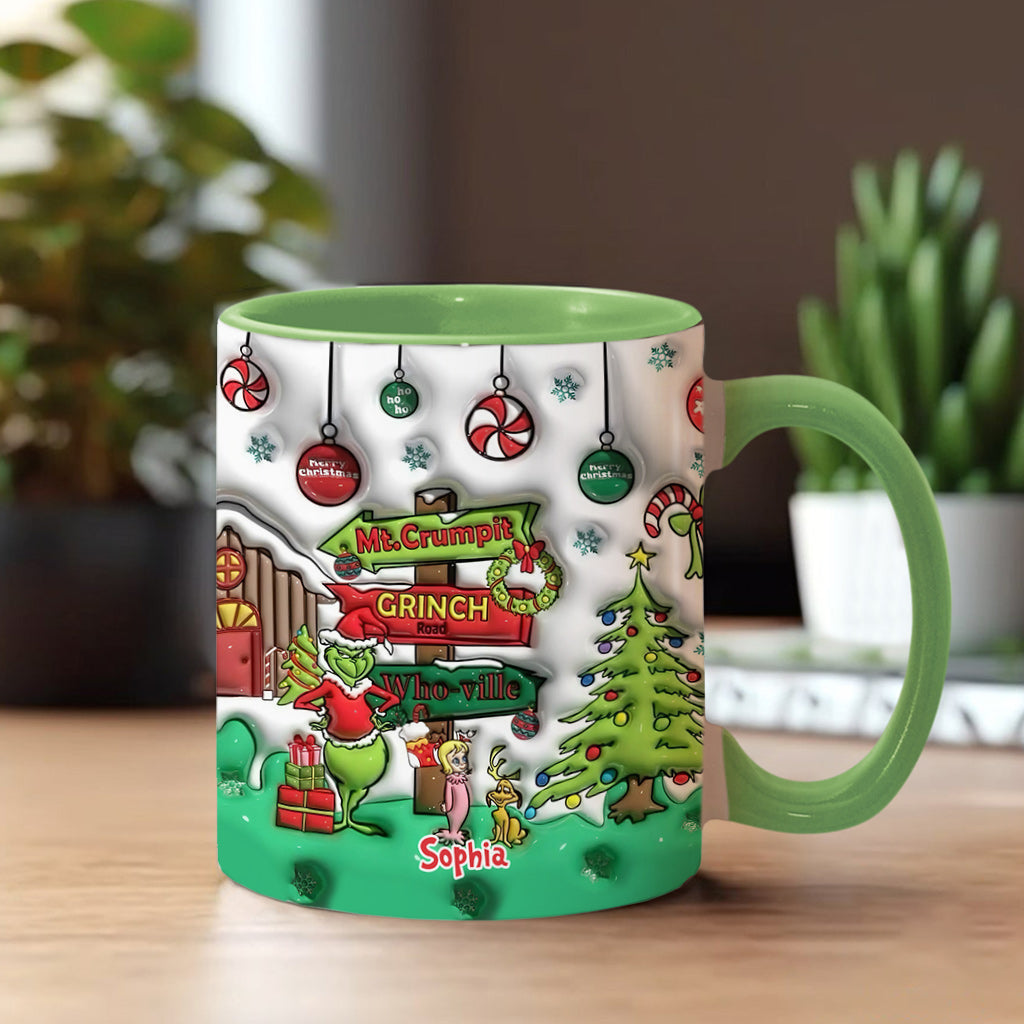 Personalized Christmas Accent Mug Grinch Design Custom Name Gift Accent Mug GradoCreations