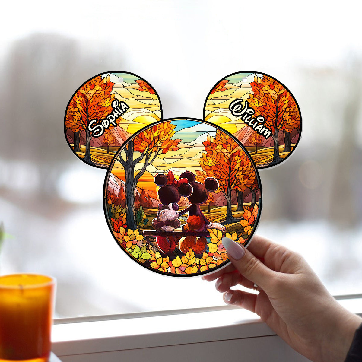 Personalized Window Hanging Suncatcher Ornament for Couples Window Hanging Suncatcher Ornament GradoCreations