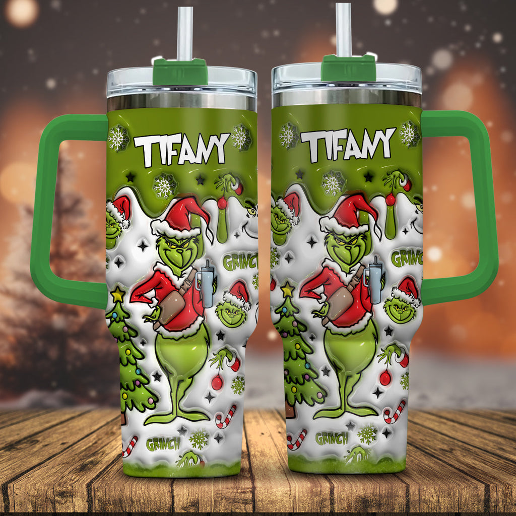 Personalized Grinch Christmas Tumbler with Handle Gift for Mom Tumbler With Handle GradoCreations