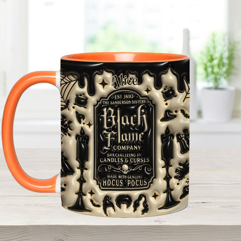 Personalized Black Flame Company Accent Mug Custom Name Halloween Gift Accent Mug GradoCreations