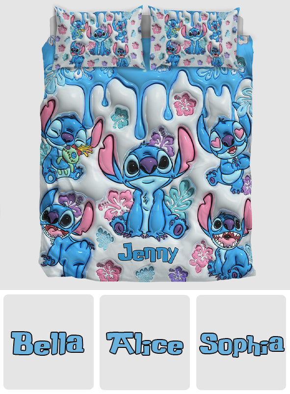 Personalized Ohana Bedding Set with Cute Stitch Design | Custom Name Gift Bedding Set GradoCreations