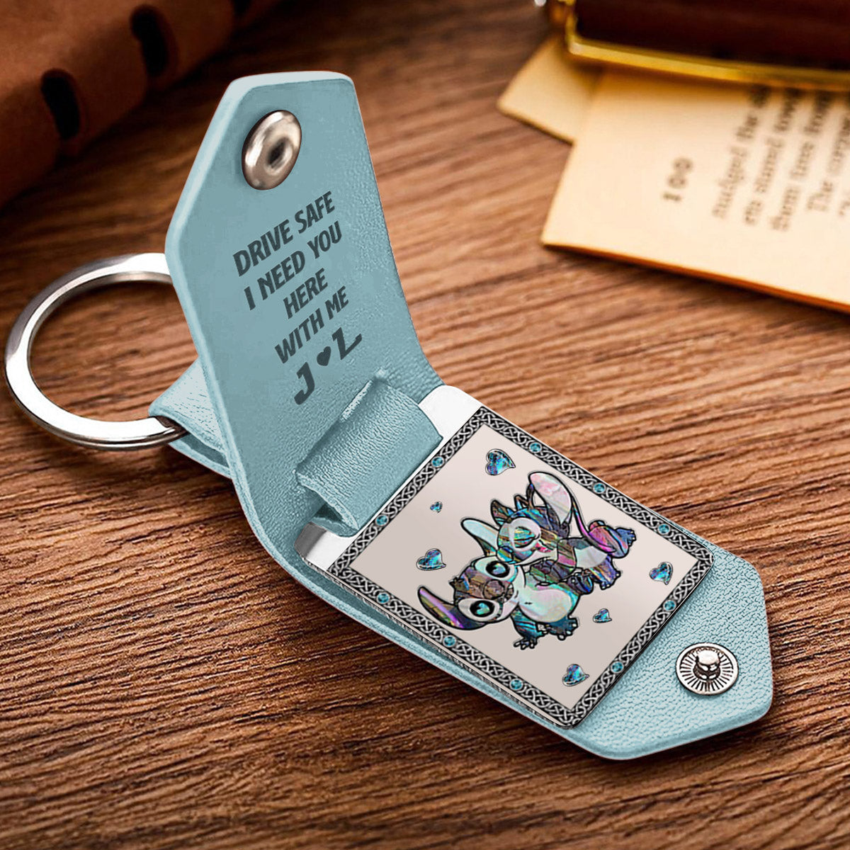 Personalized Ohana Leather Photo Keychain Gift for Couple Leather Photo Keychain GradoCreations