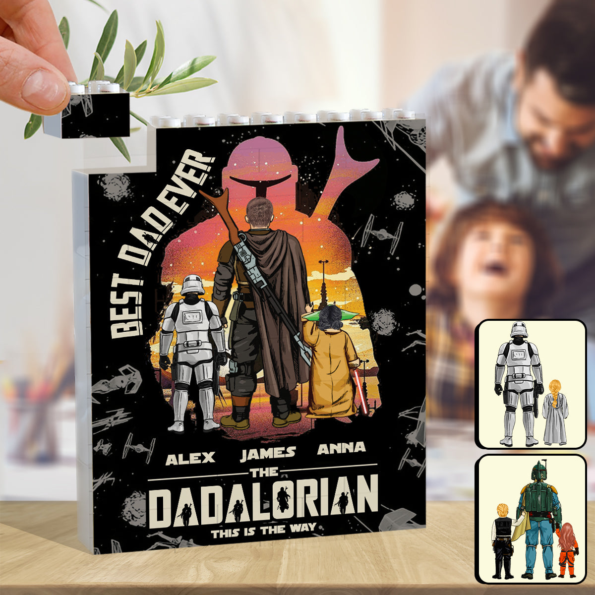 Personalized Dadalorian Building Block Gift for Dad - Custom Name Decor One-sided Rectangle Building Brick Blocks GradoCreations