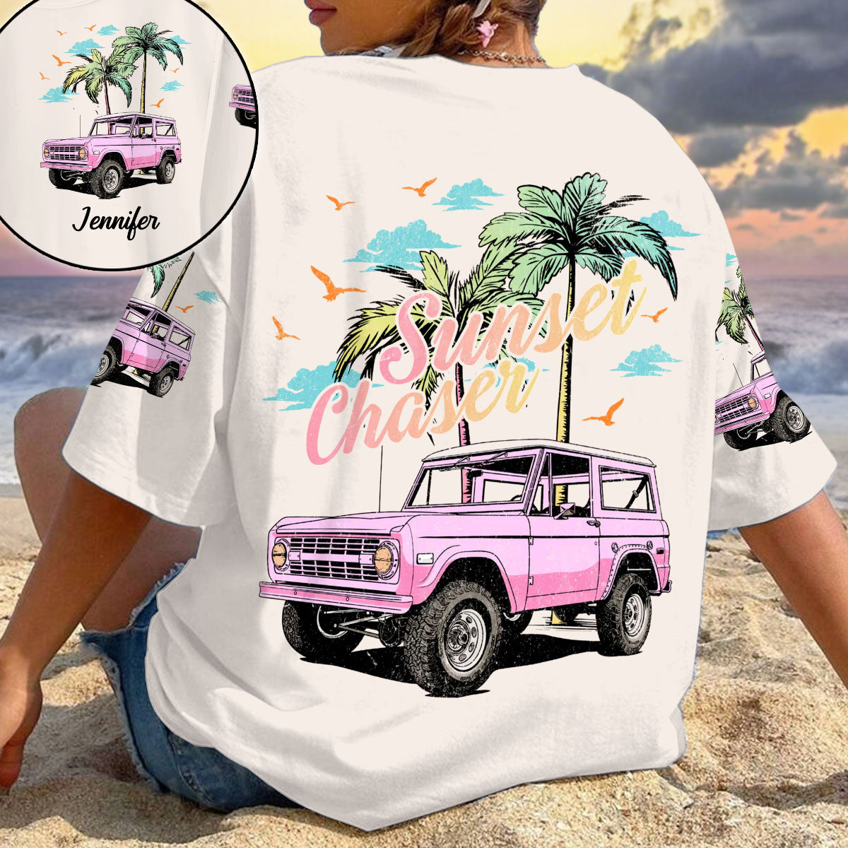 Personalized Sunset Chaser All Over Shirt with Custom Name for Beach Lovers All Over Shirt GradoCreations