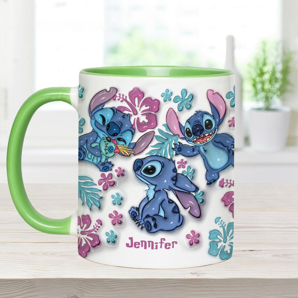 Personalized Accent Mug with Blue Rim Cute Character Design Gift for Mom Accent Mug GradoCreations