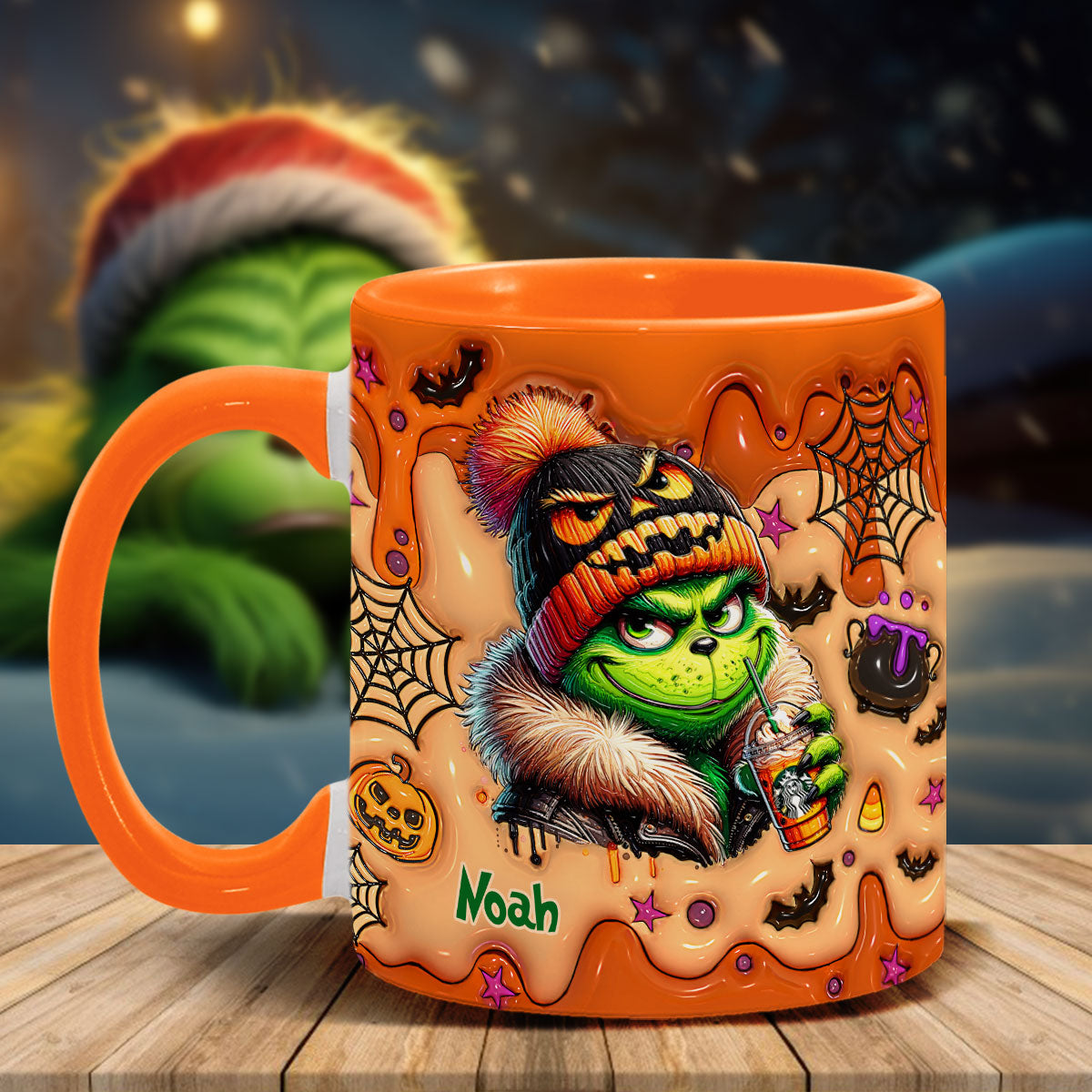 Personalized Halloween Grinch Accent Mug Custom Name Gift Accent Mug GradoCreations