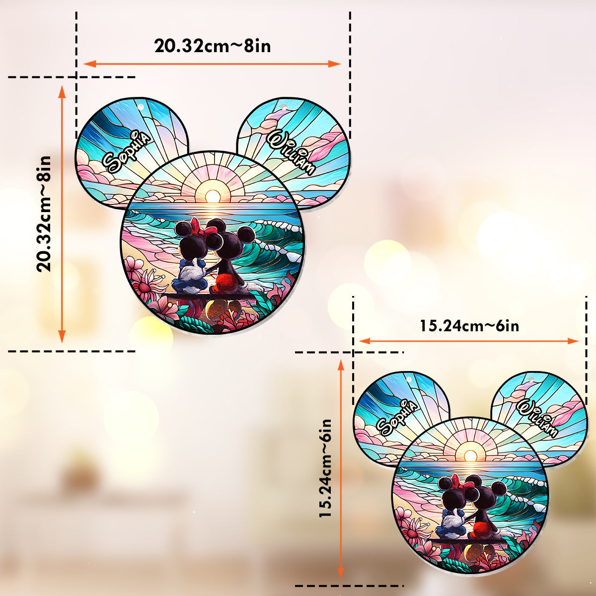 Personalized Sunrise Mouse Window Hanging Suncatcher Gift for Couples Window Hanging Suncatcher Ornament GradoCreations