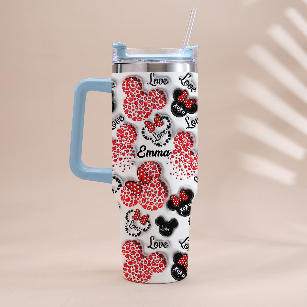 Personalized Mouse Heart Tumbler with Handle for Moms | Unique Christmas Gift Tumbler With Handle GradoCreations
