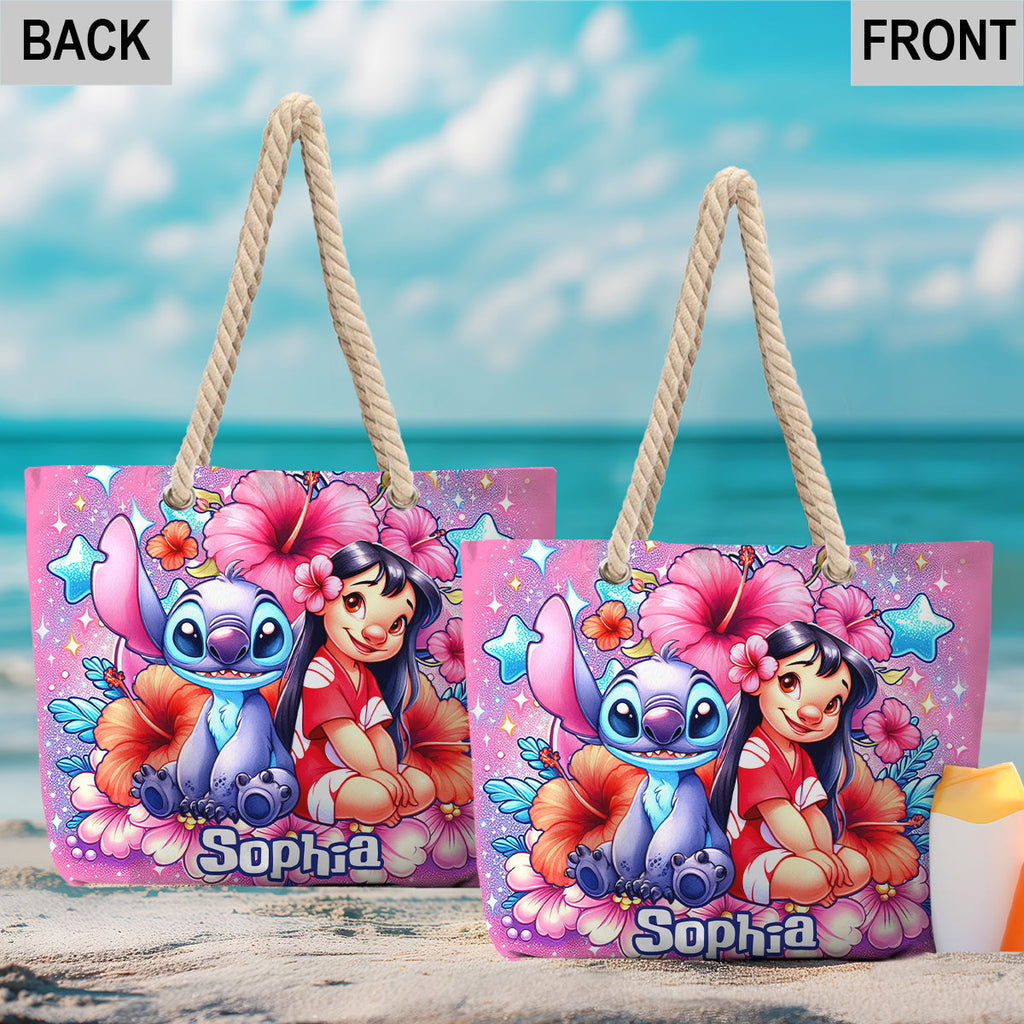 Personalized Cute Bubble Flowers Beach Bag Custom Name for Summer Beach Bag GradoCreations