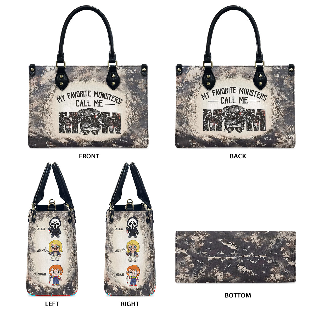 Personalized Leather Handbag for Mom with Favorite Monsters Design Leather Handbag 2 GradoCreations