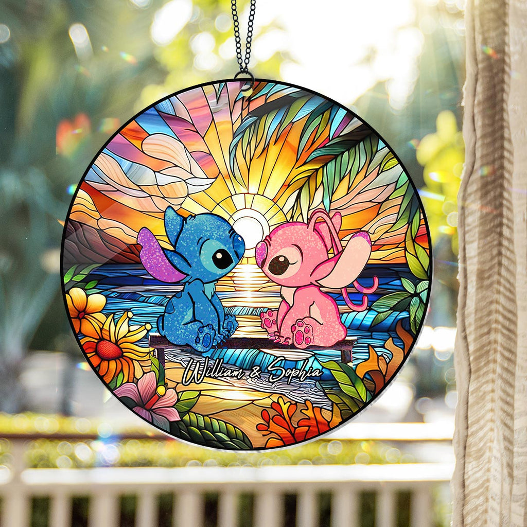 Personalized Ohana Suncatcher Ornament for Couples - Romantic Sunset Home Decor Window Hanging Suncatcher Ornament GradoCreations