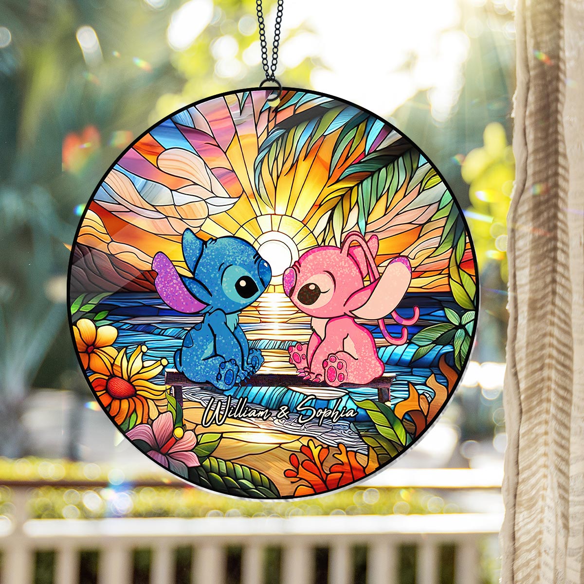 Personalized Ohana Suncatcher Ornament for Couples - Romantic Sunset Home Decor Window Hanging Suncatcher Ornament GradoCreations