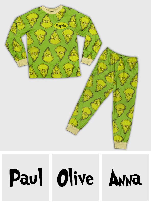 Personalized Grinch Pajama Set for Kids | Christmas Gift Pajamas Set GradoCreations