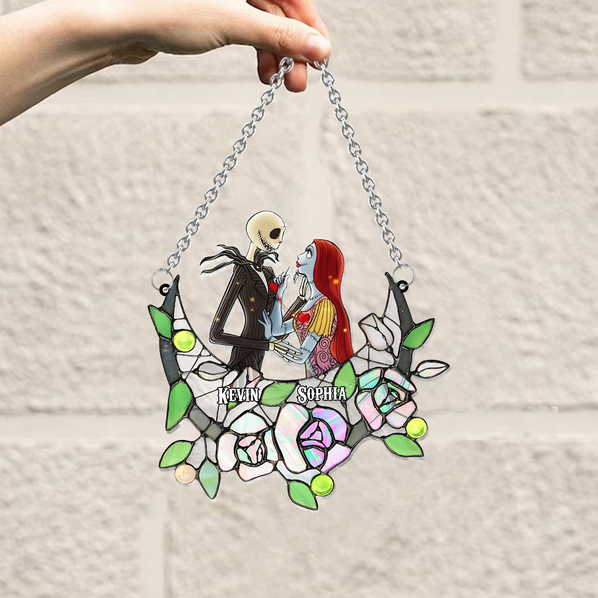 Personalized Nightmare Suncatcher Ornament with Roses for Home Decor Window Hanging Suncatcher Ornament GradoCreations