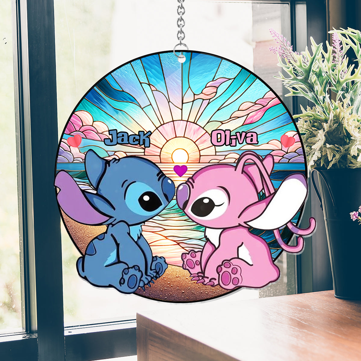 Personalized Suncatcher Ornament Custom Name Ohana Gift Window Hanging Suncatcher Ornament GradoCreations