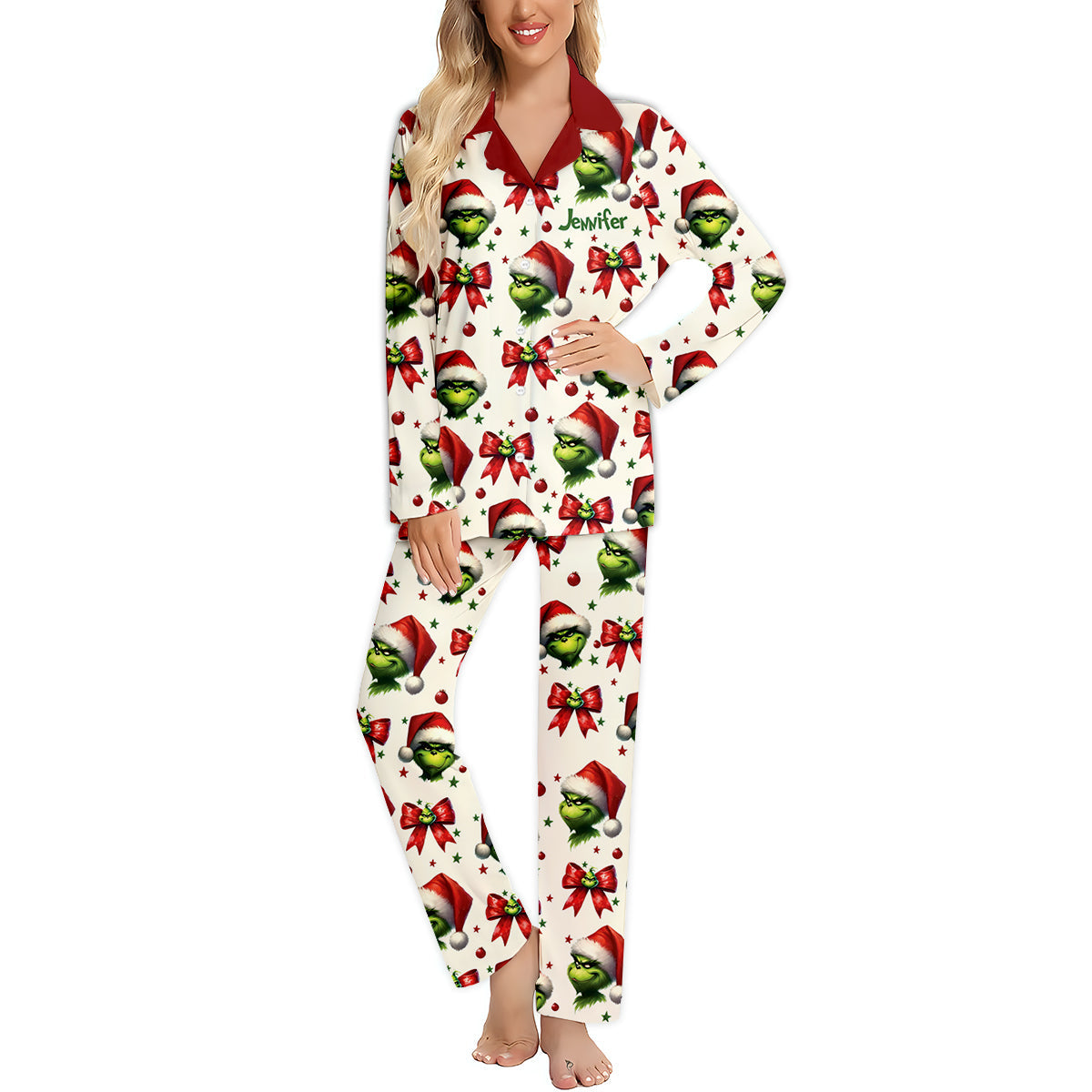 Personalized Grinchmas Button Down Pajamas for Christmas Button Down Pajamas GradoCreations