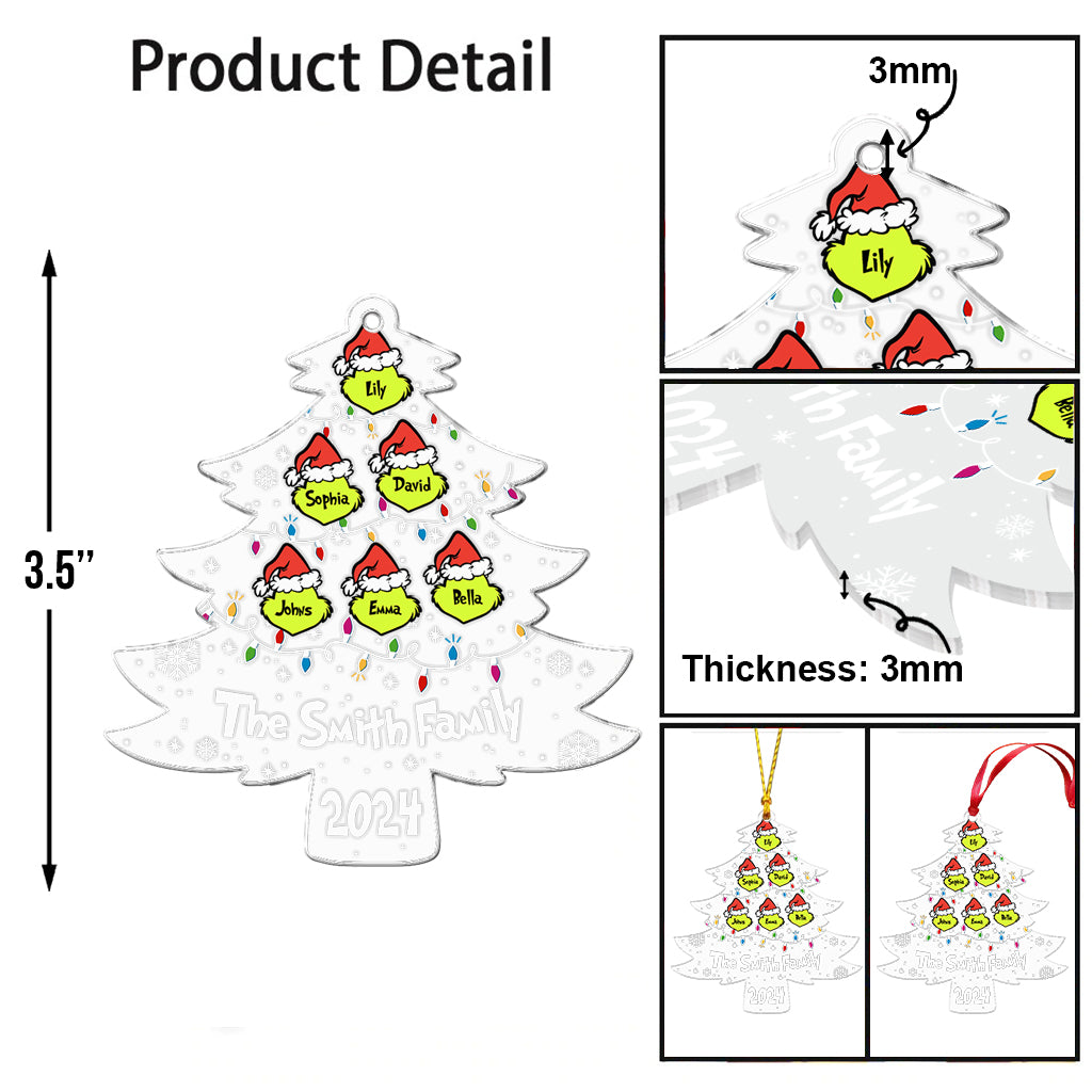 Personalized Grinch Family Transparent Christmas Ornament 2024 One-sided Ornament GradoCreations