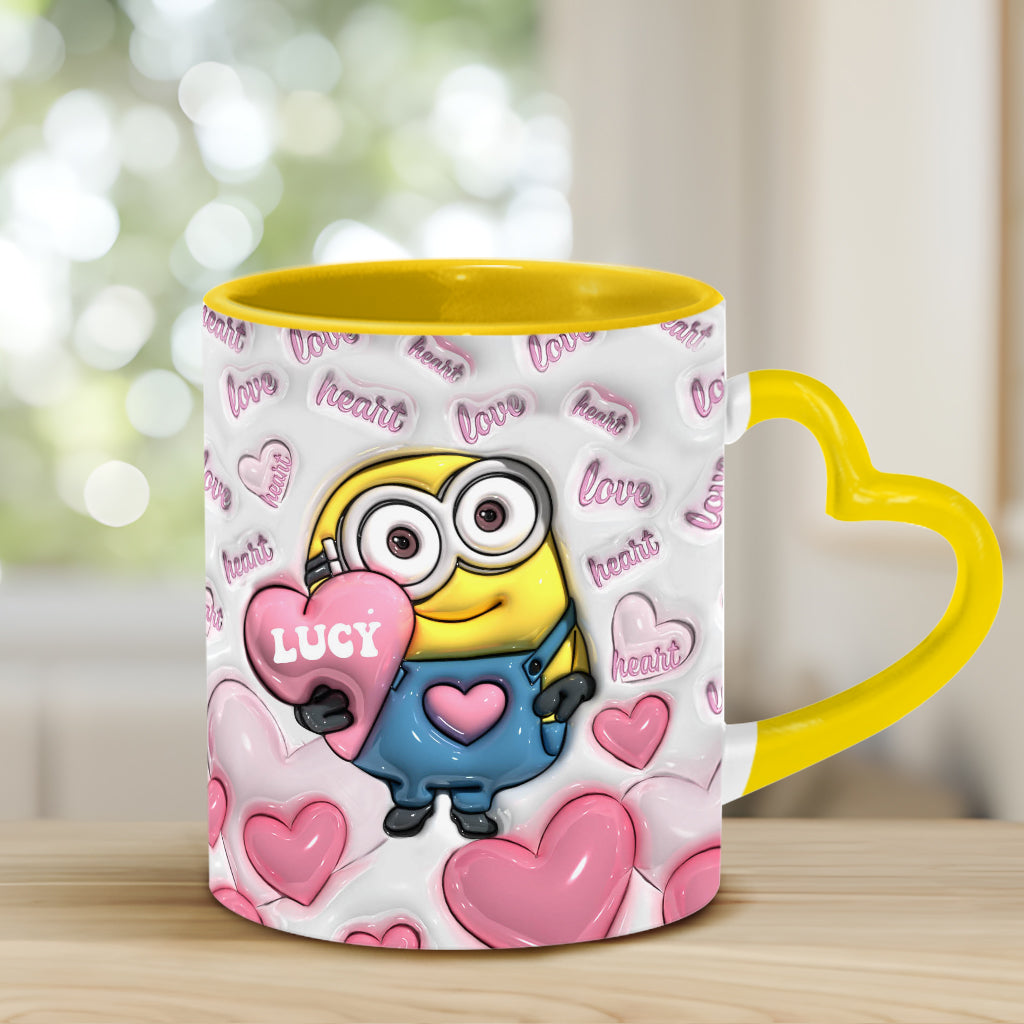 Personalized Heart Handle Mug Minion Design Custom Name Gift for Valentine’s Day Heart Handle Mug GradoCreations