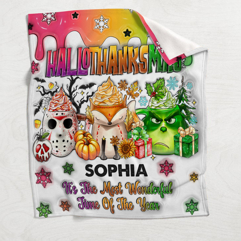 Personalized Hallothanksmas Blanket Custom Name Festive Gift Blanket GradoCreations