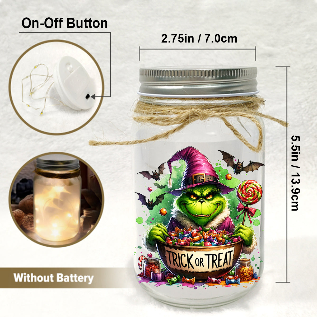 Personalized Grinchy Mason Jar Light Christmas Decor Gift Mason Jar Light GradoCreations