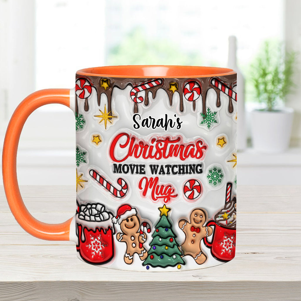 Personalized Christmas Movie Watching Mug Custom Name Gift Accent Mug GradoCreations