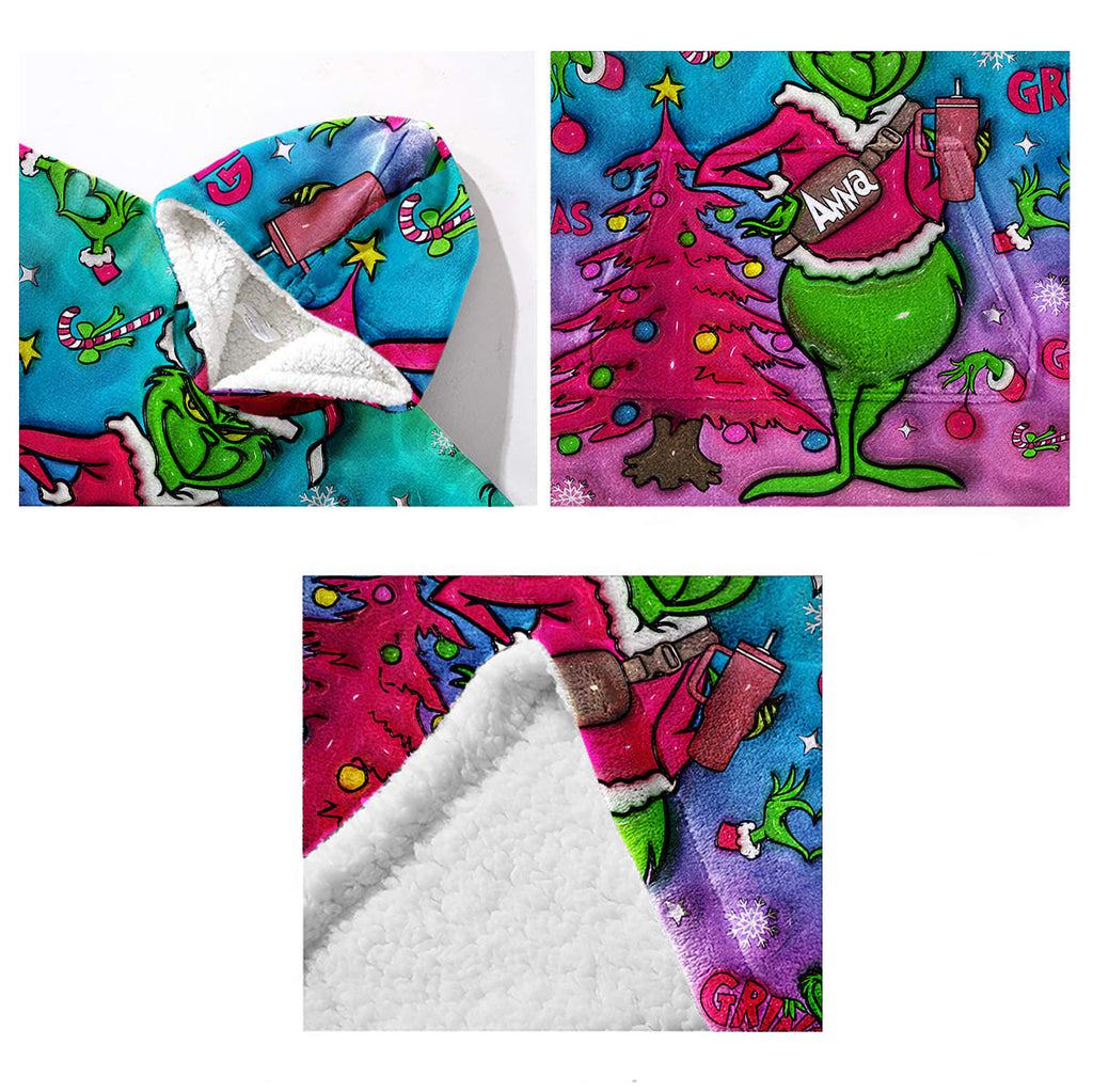 Personalized Grinch Christmas Blanket Hoodie Gift for Kids Blanket Hoodie GradoCreations