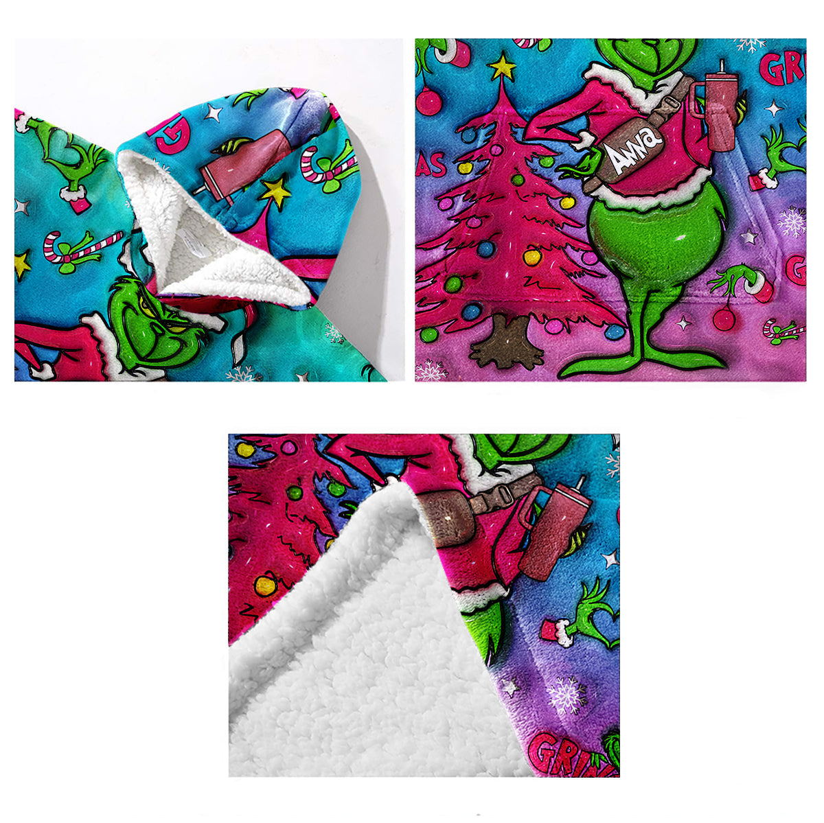Personalized Grinch Christmas Blanket Hoodie Gift for Kids Blanket Hoodie GradoCreations