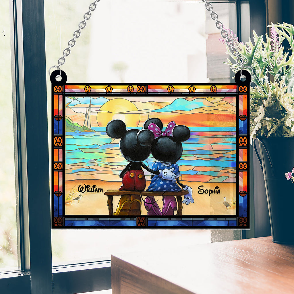 Personalized Mickey Mouse Window Hanging Suncatcher Ornament Gift for Couples Window Hanging Suncatcher Ornament GradoCreations