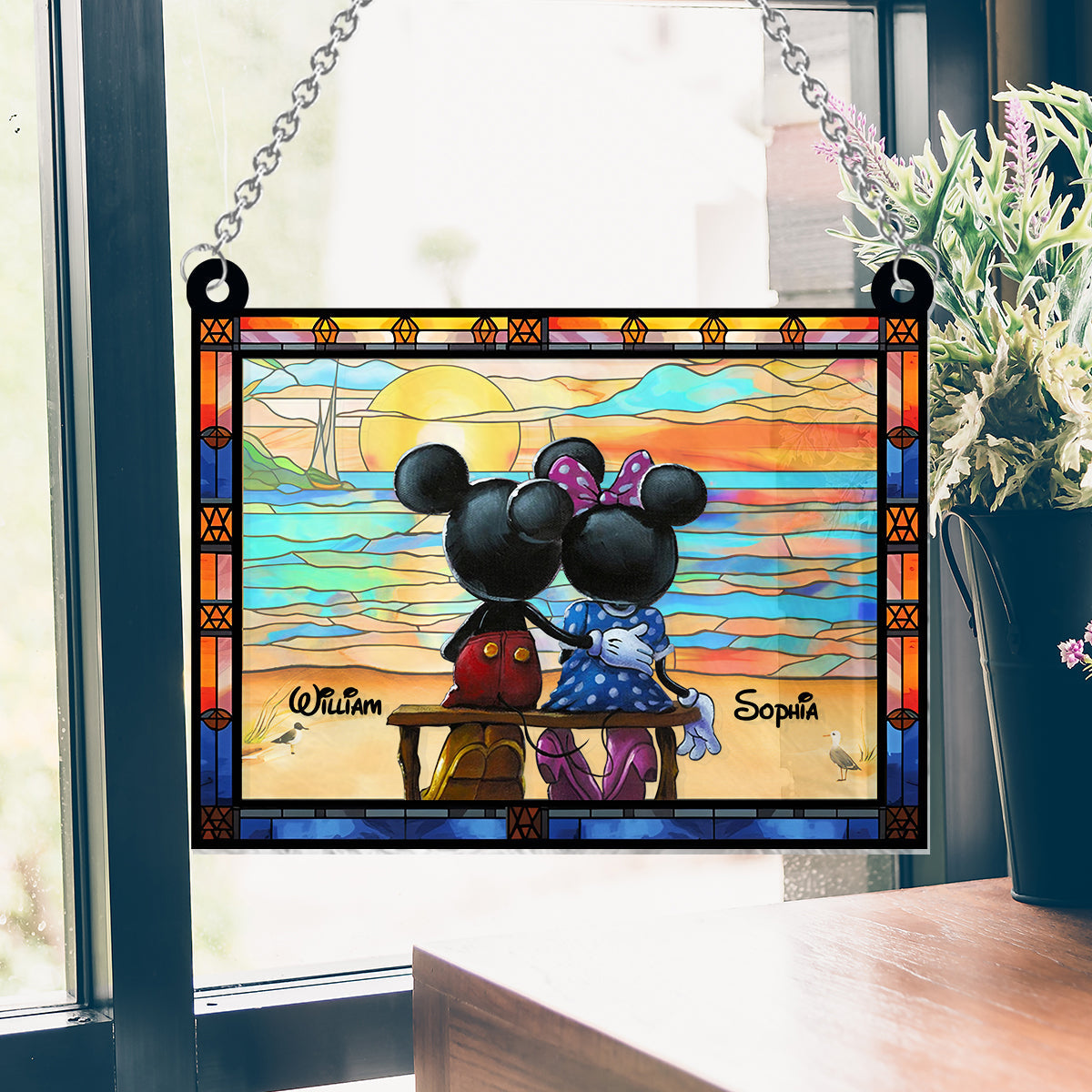 Personalized Mickey Mouse Window Hanging Suncatcher Ornament Gift for Couples Window Hanging Suncatcher Ornament GradoCreations