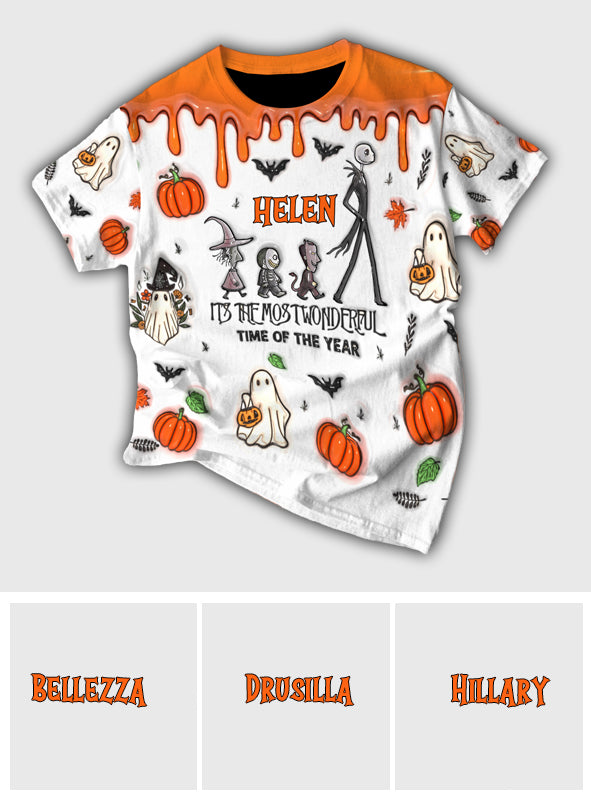 Personalized Autumn Skeleton All Over Shirt Custom Name Halloween Gift All Over Shirt GradoCreations