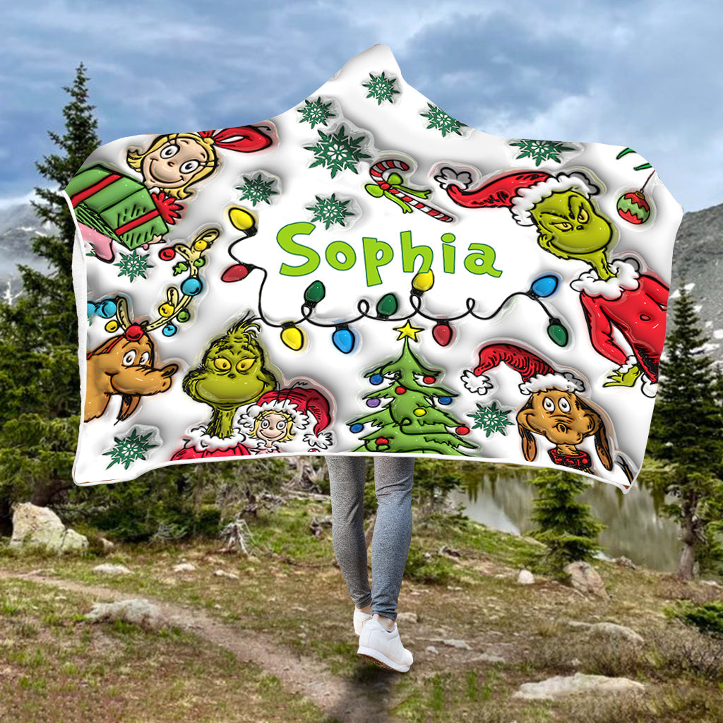 Personalized Christmas Hooded Blanket with Grinch & Friends Gift for Kids Hooded Blanket GradoCreations
