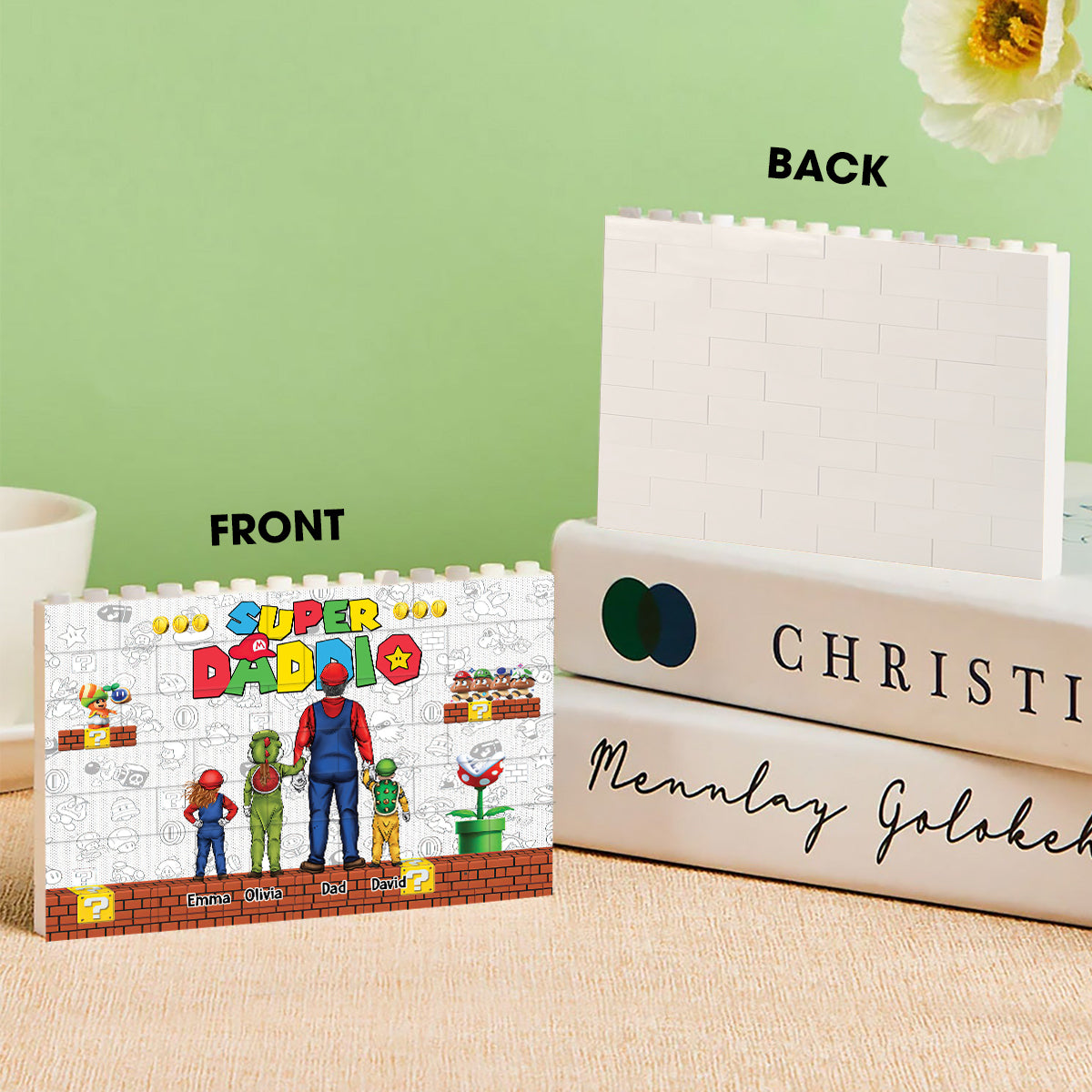 Personalized Super Dad Building Brick Custom Name Gift for Father's Day One-sided Rectangle Building Brick Blocks GradoCreations